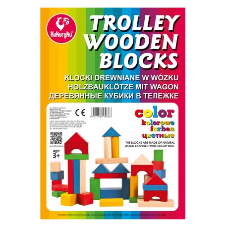 Klocki Drewniane w wózku Kolorowe