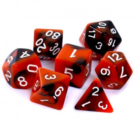 Komplet kości REBEL RPG - Dwukolorowe - Pomarańczowo-czarne
