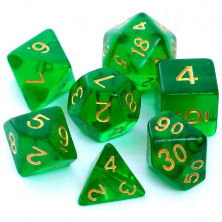 Komplet kości REBEL RPG - Kryształowe - Ciemnozielone