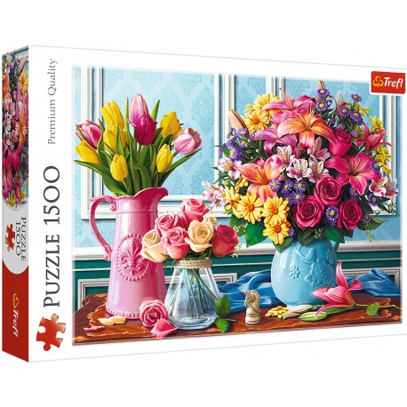 Puzzle 1500 - Kwiaty w wazonach