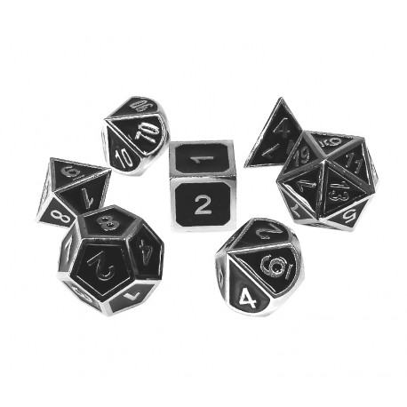 Komplet kości REBEL RPG Metal-Tłocz. chrom. czerń